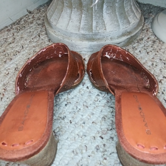3/$18 Vintage 1970's Bandolino Boho Brown Leather Slide Stacked Heel Sandals - Picture 7 of 12